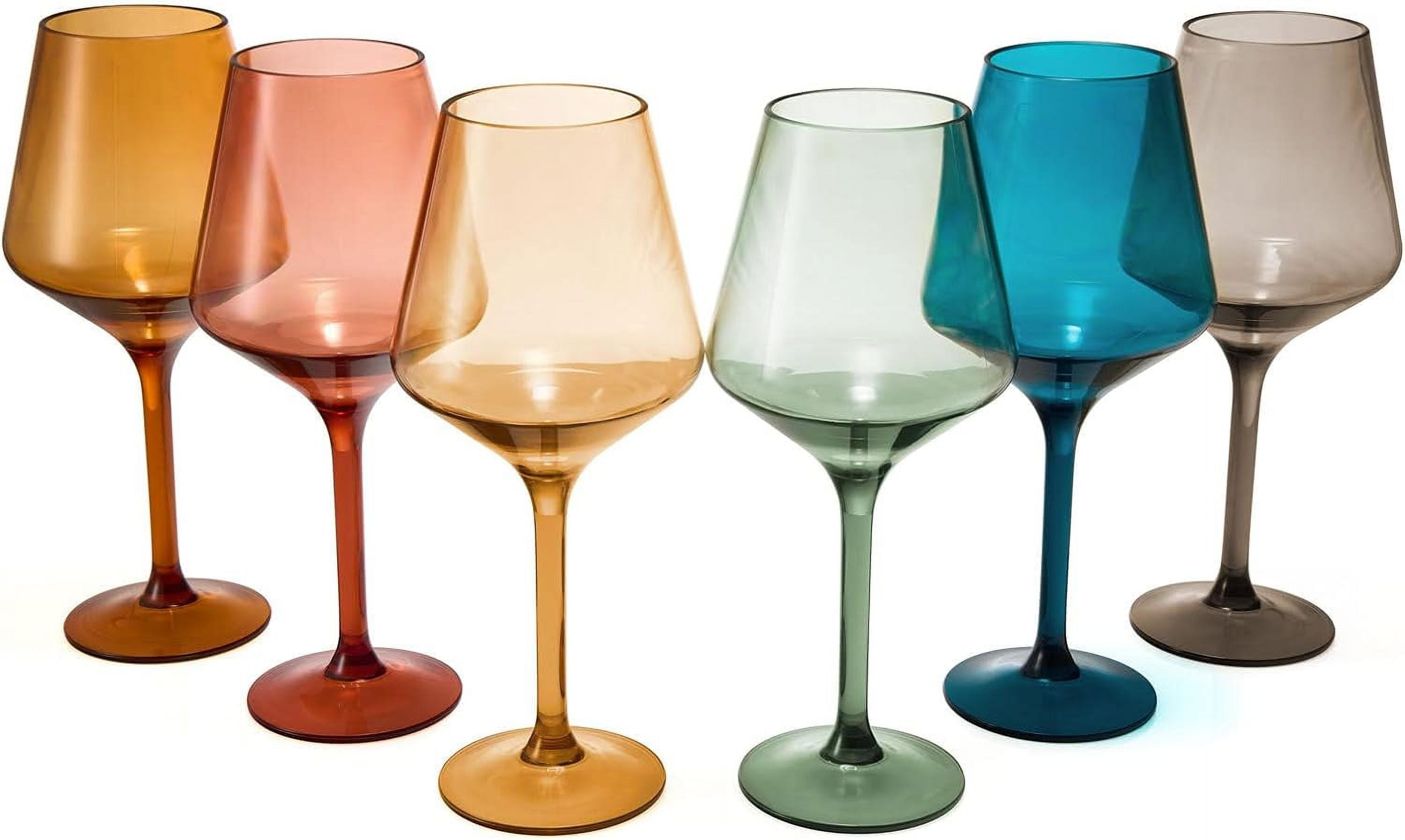 Muted Colored Acrylic Shatterproof Wine Glasses Set, 15oz, 6 Pieces