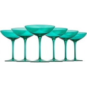 TWS Teal Vintage Glass Coupes Set by The Wine Savant - 12oz, Set of 6, for Cocktails & Champagne, Modern Design