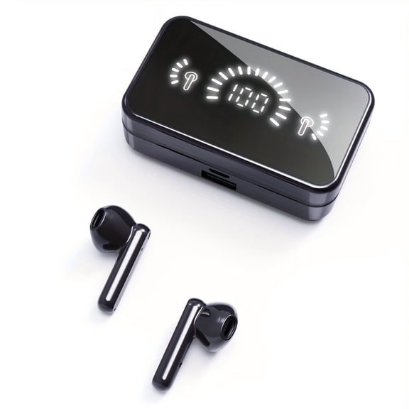 TWS Wireless Earbuds with Digital LED Screen, HiFi Stereo, Call Noise Cancellation, Type-C Charging & 800mAh Battery, Low Latency Gaming Headphones for Sports Daily Use
