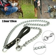 TWSOUL Heavy Duty Dog Leash,Metal Dog Leash Dog Chain with Leather Handle for Large And Medium Size Dogs, 47 inch