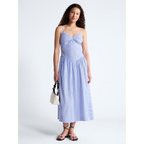 Women's Twist Front Sleeveless Maxi Dress with Drop Waist, Sizes XS-XXL