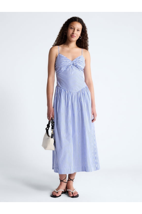 Women's Twist Front Sleeveless Maxi Dress with Drop Waist, Sizes XS-XXL