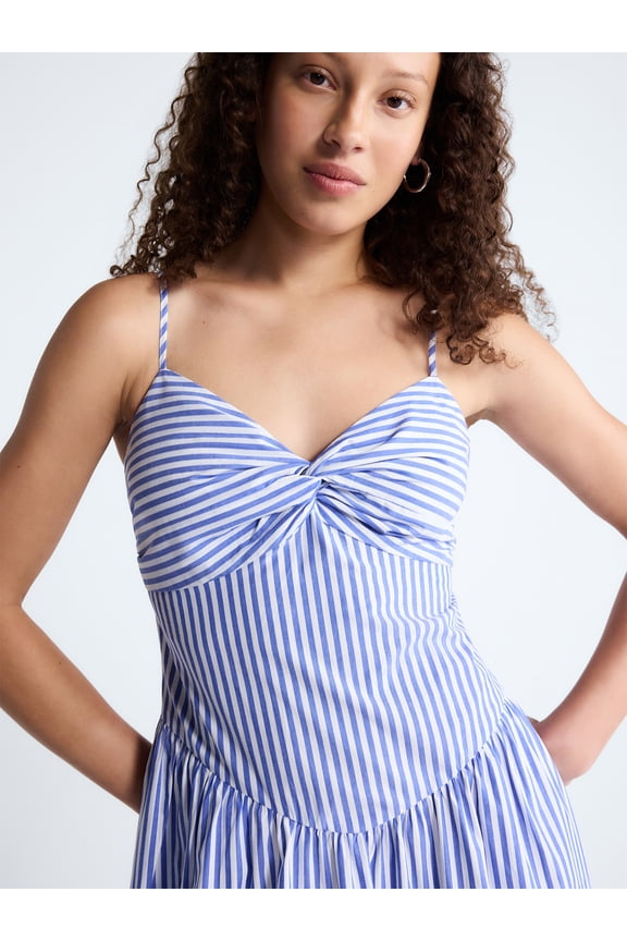 Women's Twist Front Sleeveless Maxi Dress with Drop Waist, Sizes XS-XXL