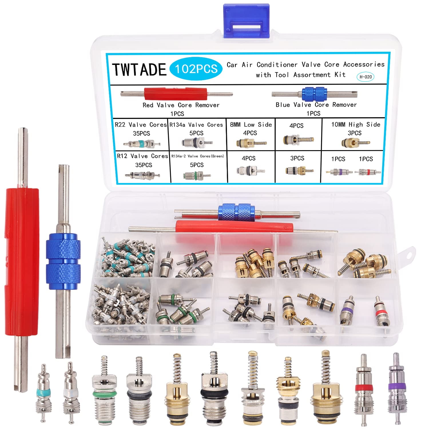 TWTADE 102PCS Car Air Conditioner Valve Core Accessories with Remover