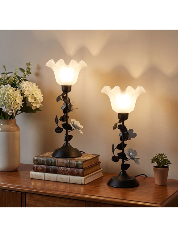 17.72 Table Lamp Set of 2, Elegant Rose Lamps with 3 Color Temperature, Table Lamps for Living Room, Bedside Nightstands Lamps for Bedroom, Metal Flower Design & Sturdy Base, Black