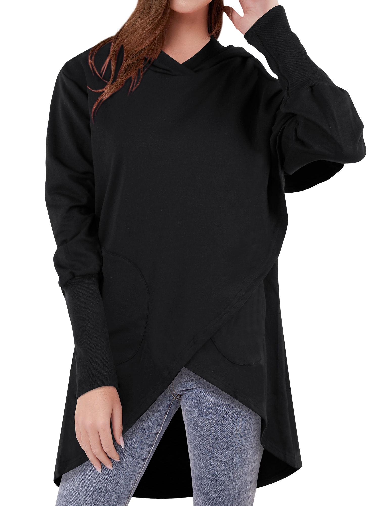 Asymmetric hem hotsell long sleeve hoodie
