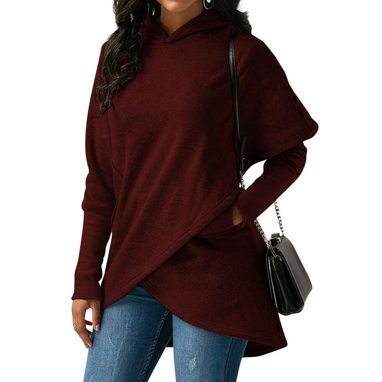 Asymmetric hem long sleeve hoodie clearance