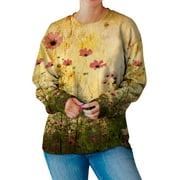 TWY Women Dip Dye Floral Crew Neck Long Sleeve Vintage Sweatshirt Top