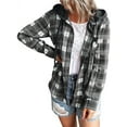 thumbnail image 1 of TWY Women Plaid Print Shirt Button Hoodie Pockets Outwear, 1 of 4