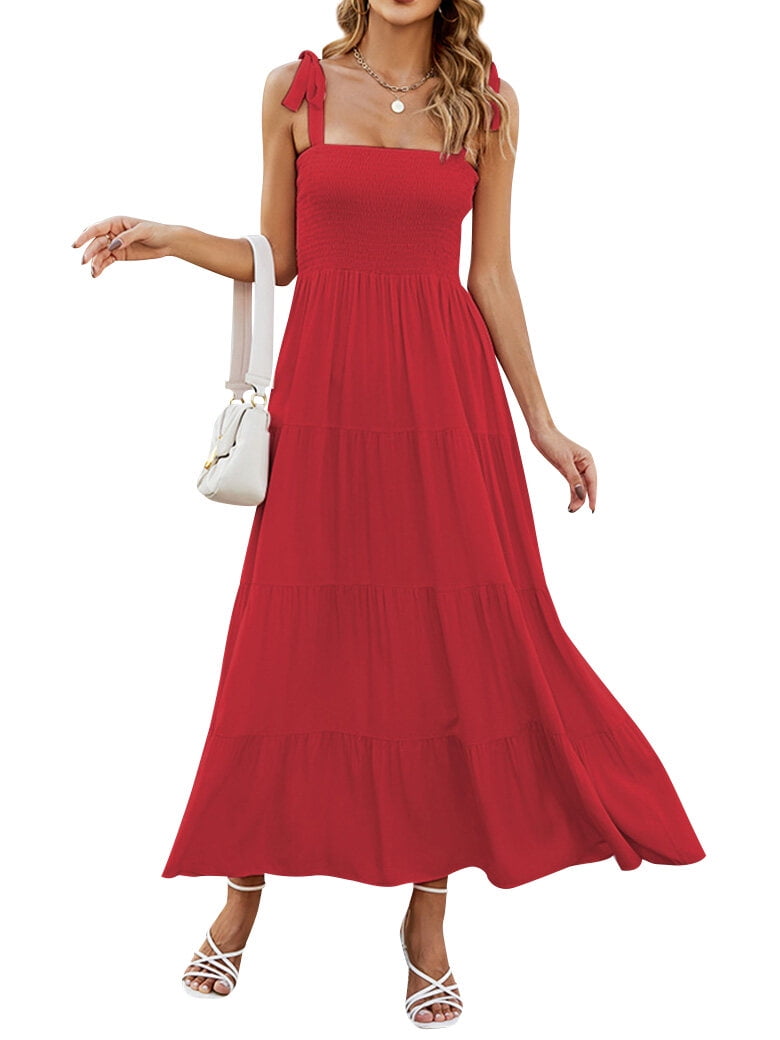 NICHOLAS Womens White Smocked Zippered Tie Strap Tiered Lined Floral Spaghetti Strap Square Neck Maxi Fit + Flare Dress main image 1