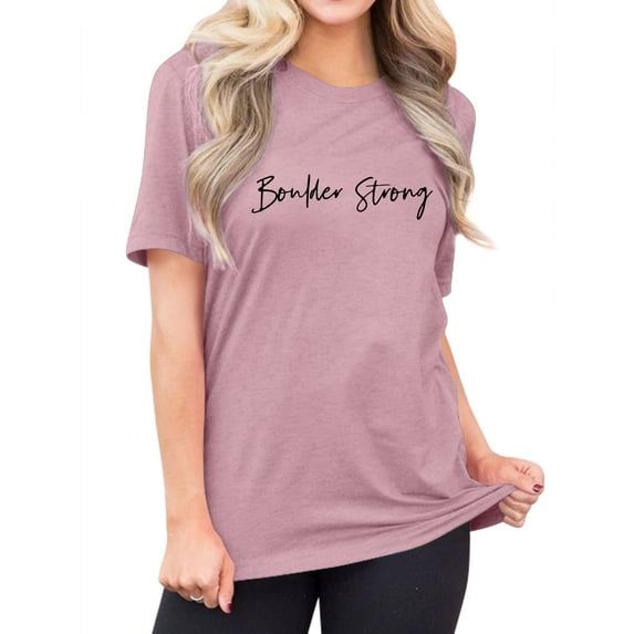 TWZH Women Boulder Strong Letter T-Shirt Short Sleeve Inspirational Tee