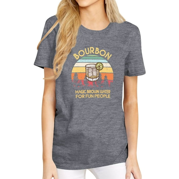 TWZH Women Bourbon Magic Brown Water For Fun People Letter T-Shirt