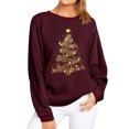 thumbnail image 1 of TWZH Women Christmas Golden Tree Musical Note Print Round Neck Sweatshirt Top, 1 of 6