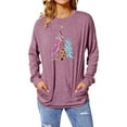 thumbnail image 1 of TWZH Women Christmas Tree Print Crew Neck Solid Shirt with Pockets, 1 of 6