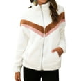 thumbnail image 1 of TWZH Women Color Block Stitching Full Zip Pockets Fleece Outwear Warm Coats Tops, 1 of 6