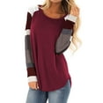thumbnail image 1 of TWZH Women Colorblock Stitching Crew Neck Long Sleeve Tunic Top, 1 of 3