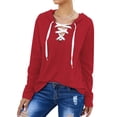 thumbnail image 1 of TWZH Women Cross V Neck Drawstring Long Sleeve Solid Color Hoodie, 1 of 7