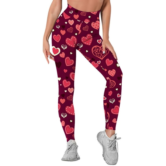 TWZH Women Cute Peach Heart Print High Waisted Butt Lifting Yoga Legging