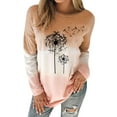thumbnail image 1 of TWZH Women Dandelion Print Colorblock Splicing Long Sleeves Pullover T-shirt Tops, 1 of 3