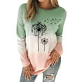 thumbnail image 1 of TWZH Women Dandelion Print Colorblock Splicing Long Sleeves Pullover T-shirt Tops, 1 of 3