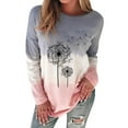 thumbnail image 1 of TWZH Women Dandelion Print Colorblock Splicing Long Sleeves Pullover T-shirt Tops, 1 of 3
