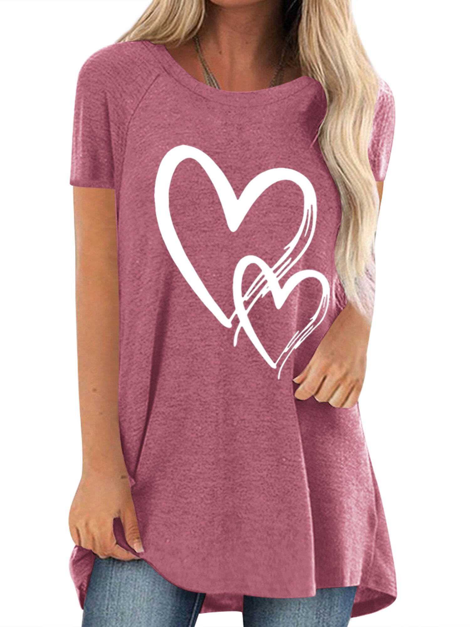 Valentine's Day Heart Graphic T-Shirt For Women – Cute Tie-Dye Short Sleeve Tee, Soft & Stretchy