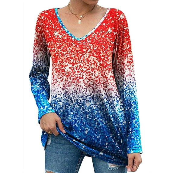 TWZH Women Gradient Print Crew Neck Shirt