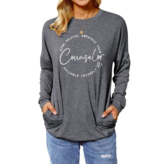 TWZH Women Helpful Empathic Calm Reliable Friendly Print Shirt with Pockets