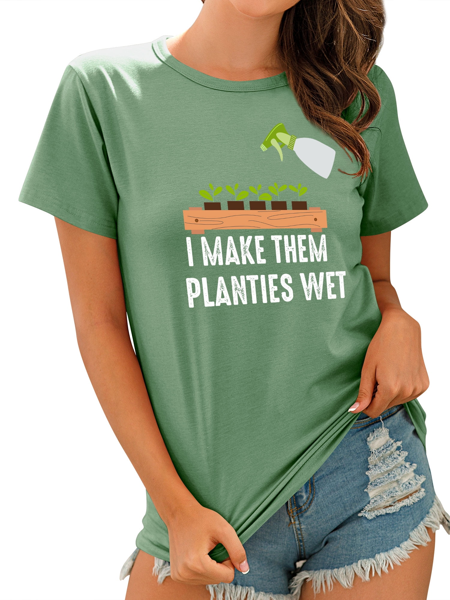 TWZH Women I Make Them Panties Wet Letter Plant Graphic Print T-Shirt