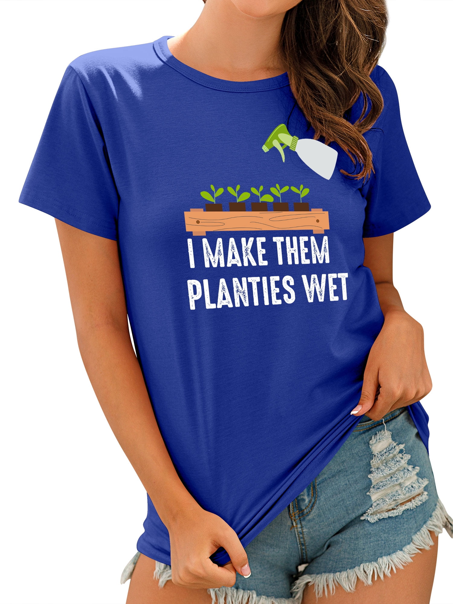TWZH Women I Make Them Panties Wet Letter Plant Graphic Print T-Shirt 