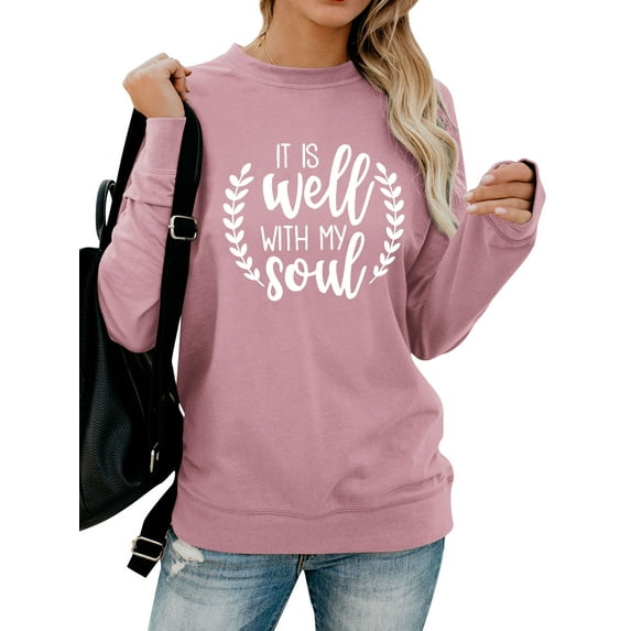 TWZH Women It Is Well With My Soul Olive Leaf Letter Graphic Sweatshirt Tops