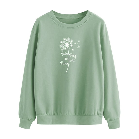 TWZH Women Jedes Ding Hat Zwei Seiten Dandelion Print Crew Necl Shirt