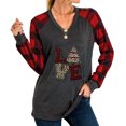 thumbnail image 1 of TWZH Women Merry Christmas Plaid Print V Neck Checkered Shirt, 1 of 4