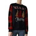 thumbnail image 1 of TWZH Women Merry Christmas Tree Print Crew Neck Red Plaid Shirt, 1 of 4