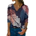 thumbnail image 1 of TWZH Women Multicolor Leaf Print V Neck Long Sleeves Shirt, 1 of 2