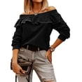 thumbnail image 1 of TWZH Women Off Shoulder Flounce Splicing Long-Sleeved Solid Color Blouse Tops, 1 of 2