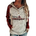 thumbnail image 1 of TWZH Women Red Plaid Christmas Print Kangaroo Pocket Hooded Top, 1 of 3