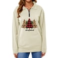 thumbnail image 1 of TWZH Women Red Plaid Merry Christmas Tree Print Zip Lapel Collar Shirt, 1 of 3
