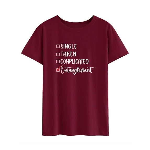 TWZH Women Single Taken Complicated Entanglement Print Short Sleeve T-Shirt