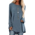 thumbnail image 1 of TWZH Women Solid Color Crew Neck Long Sleeve Bottoming Tunic Top, 1 of 2