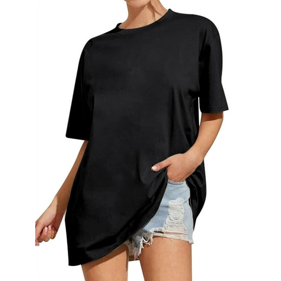 TWZH Women Solid Color Crew Neck Tee Short Sleeve Base Plain T-Shirt