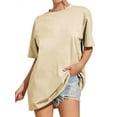 thumbnail image 1 of TWZH Women Solid Color Crew Neck Tee Short Sleeve Base Plain T-Shirt, 1 of 3