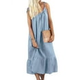 thumbnail image 1 of TWZH Women Solid Color Ruffle Sling Spaghetti Strap Maxi Dress, 1 of 2
