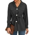 thumbnail image 1 of TWZH Women Solid Color Single-Breasted Lapel Collar Lace up Long Sleeve Blouse Tops, 1 of 2