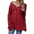 thumbnail image 1 of TWZH Women Solid Color Single-Breasted Waffle Long Sleeves Cardigan Knitwear Tops, 1 of 6