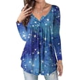 thumbnail image 1 of TWZH Women Stars Print V Neckline Buttons Ruching Tunic Top, 1 of 3