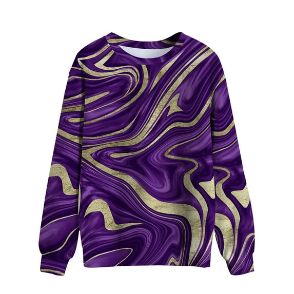 TWZH Women Textures 3D Graphic Print Crew Neck Loose Sweatshirt Top