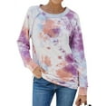 thumbnail image 1 of TWZH Women Tie-dye Splicing Long-sleeved Round Neck Gradient Print Sweatshirt Tops, 1 of 6