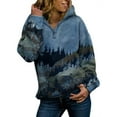 thumbnail image 1 of TWZH Women Traditional Landscape Painting Mountain Forest Printed Hoodie Tops, 1 of 3