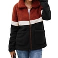 thumbnail image 1 of TWZH Women Tricolor Spliced Zipper Pockets Long Sleeve Fleece Sweatshirt Top, 1 of 2